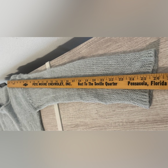 Wooden Ships Gray Sweater Cross Over Front Mohair Wool Open Knit Asymmetric M L - Picture 4 of 7